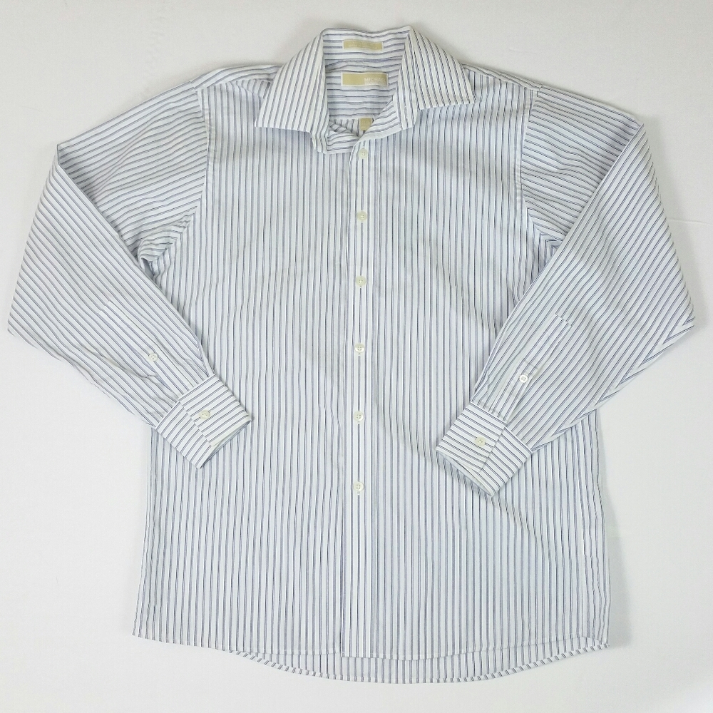 Michael Kors Button Down White Blue Striped Shirt